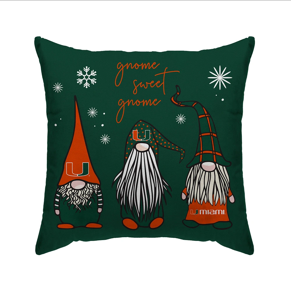 Miami Hurricanes 20'' x 20'' Holiday Gnome Pillow Cover