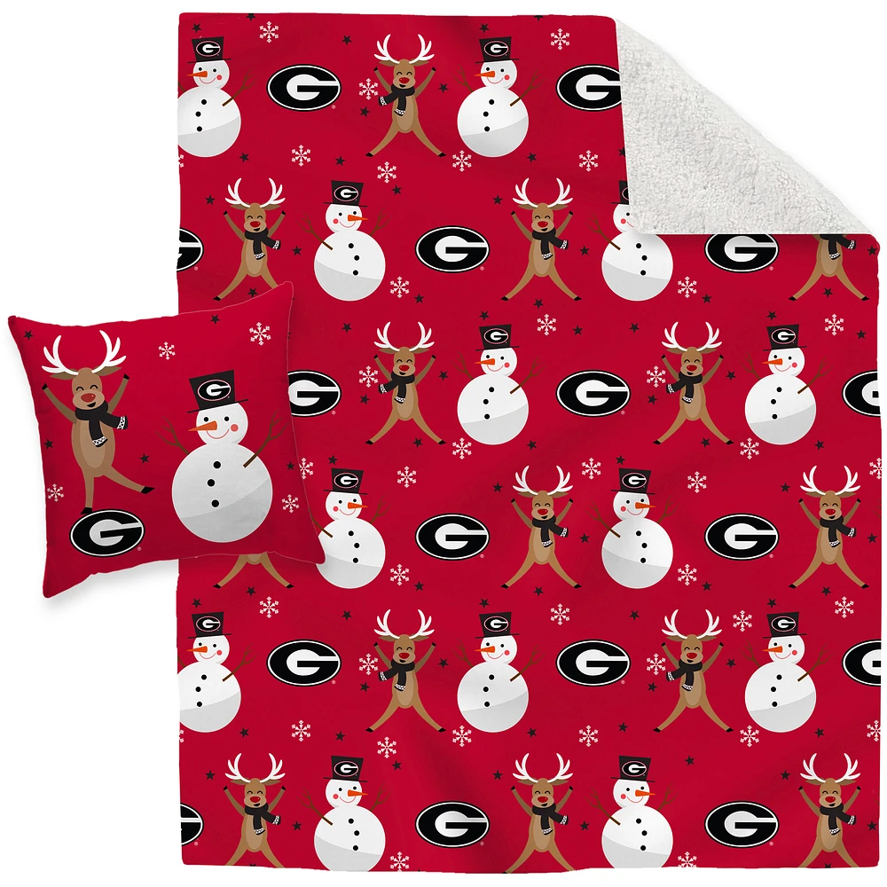 Georgia Bulldogs Holiday Reindeer Blanket and Pillow Combo Set