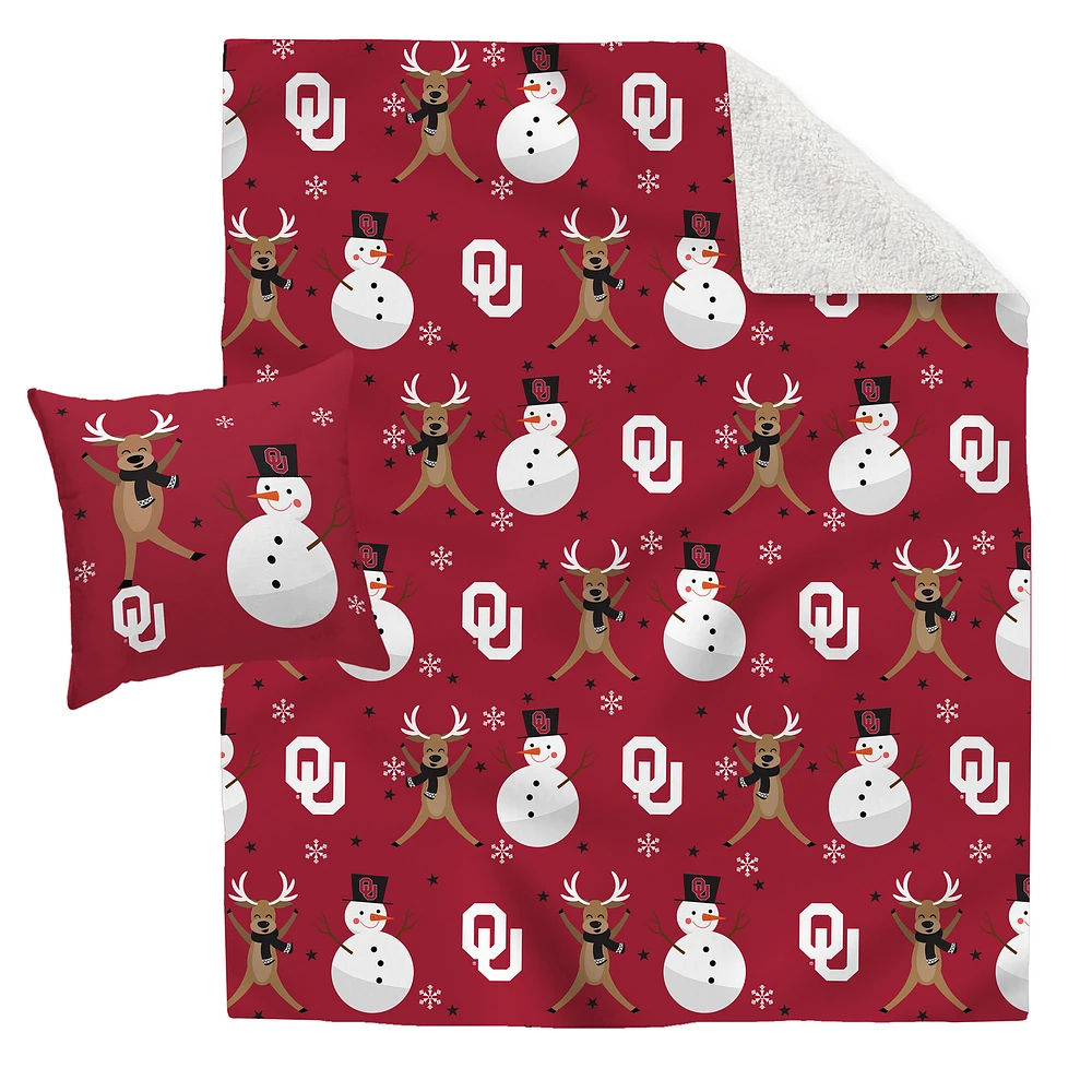Oklahoma Sooners Holiday Reindeer Blanket and Pillow Combo Set