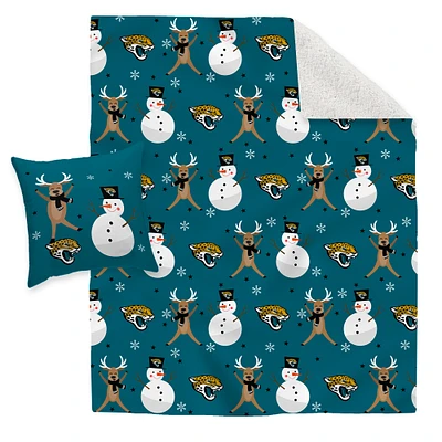 Jacksonville Jaguars Holiday Reindeer Blanket and Pillow Combo Set