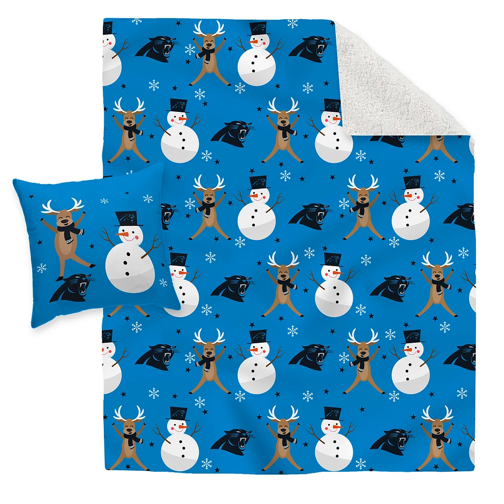 Carolina Panthers Holiday Reindeer Blanket and Pillow Combo Set