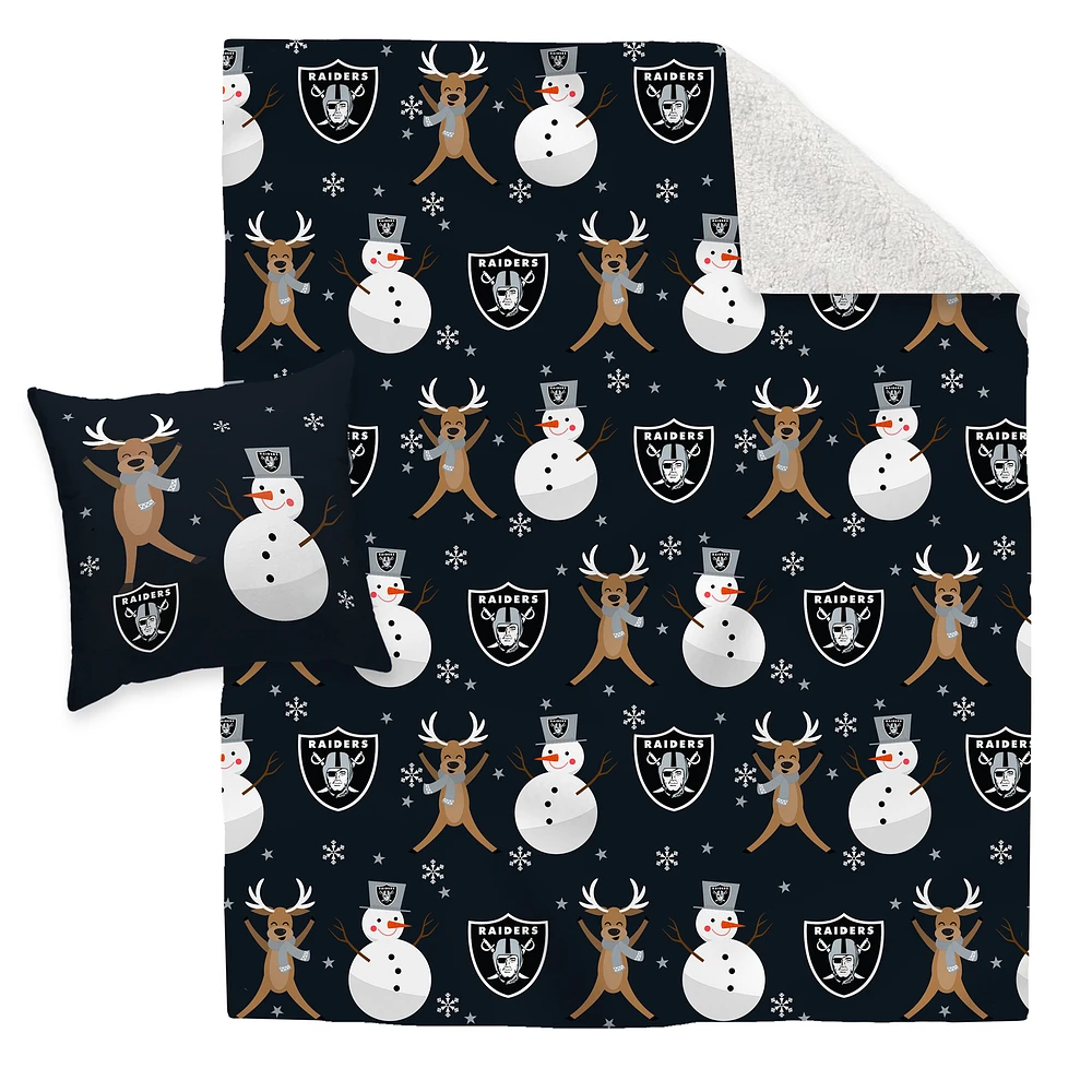 Las Vegas Raiders Holiday Reindeer Blanket and Pillow Combo Set