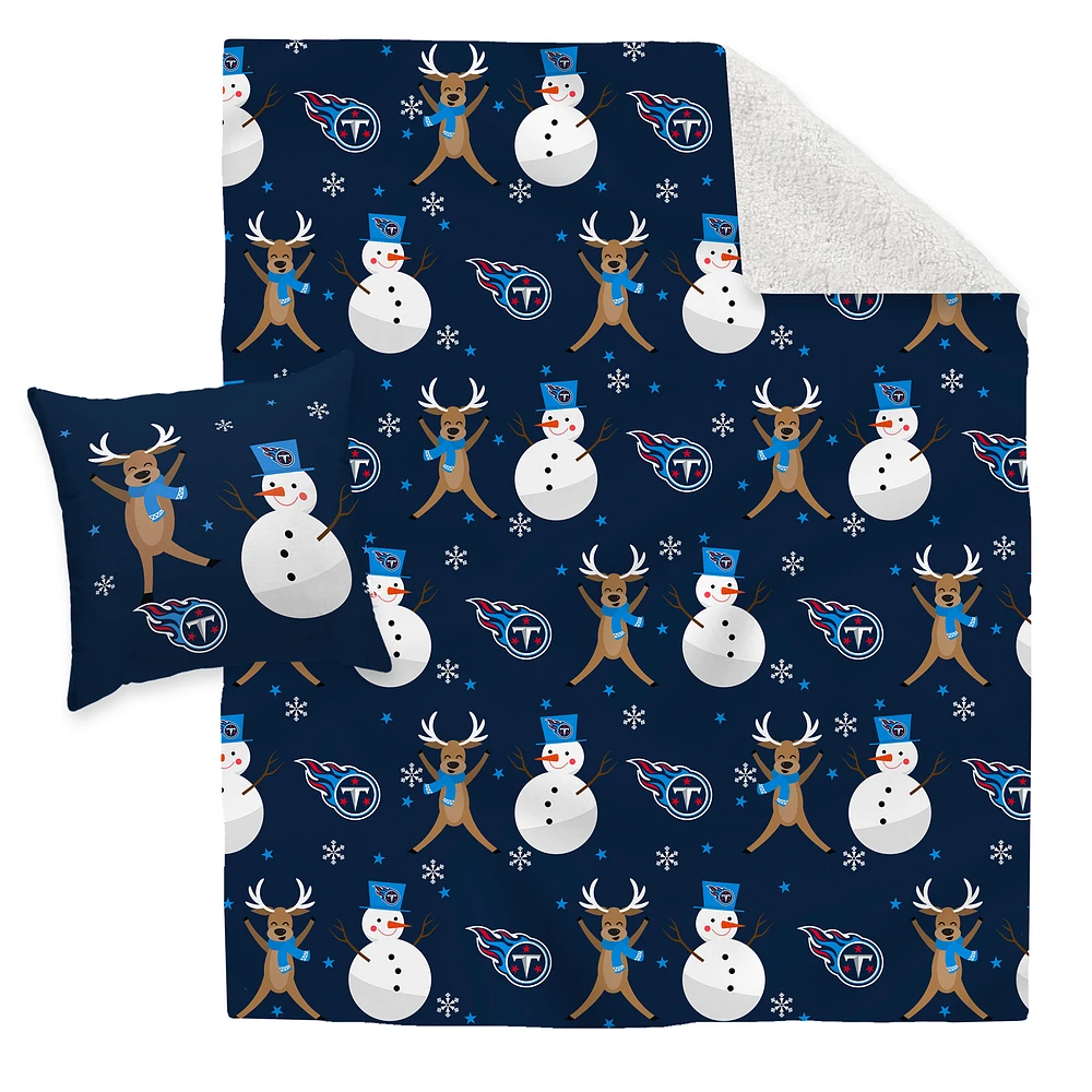 Tennessee Titans Holiday Reindeer Blanket and Pillow Combo Set