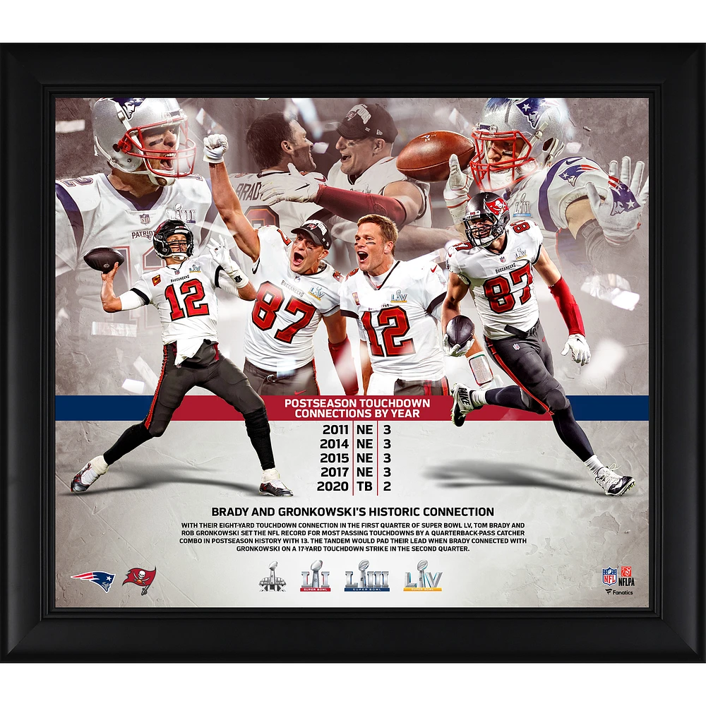 Tom Brady & Rob Gronkowski Tampa Bay Buccaneers Framed 15" x 17" NFL Playoffs Passing Connection Touchdown Record Collage