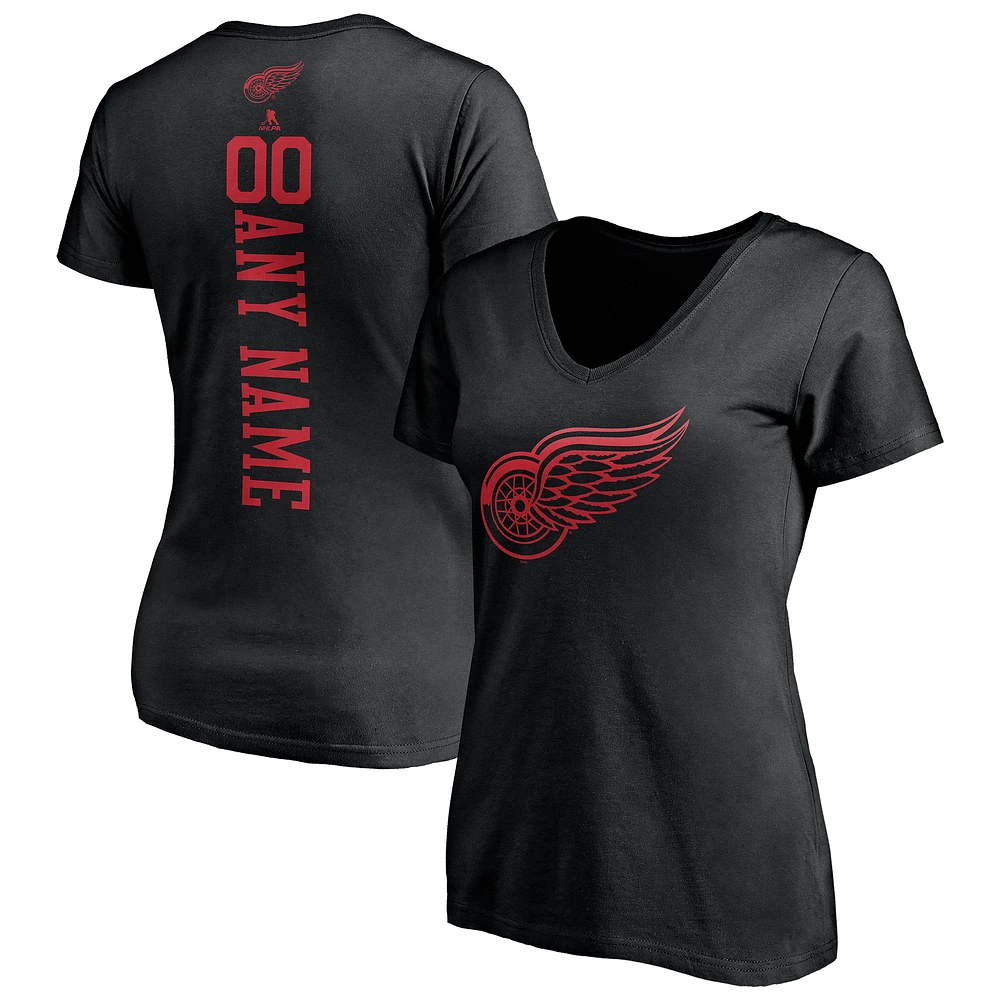 Women's Black Detroit Red Wings Personalized One Color V-Neck T-Shirt