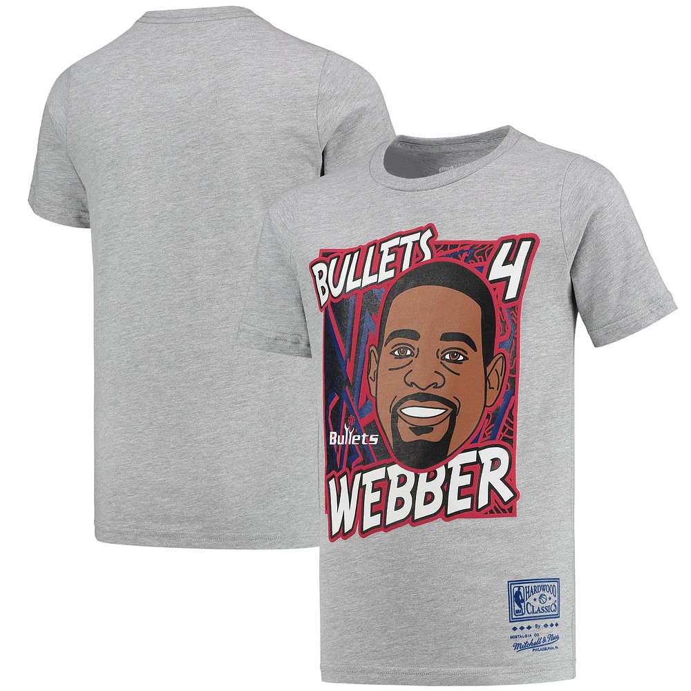 Youth Mitchell & Ness Chris Webber Heathered Gray Washington Bullets Hardwood Classics King of the Court Player T-Shirt