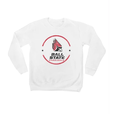 Youth White Ball State Cardinals End Zone Pullover Sweatshirt