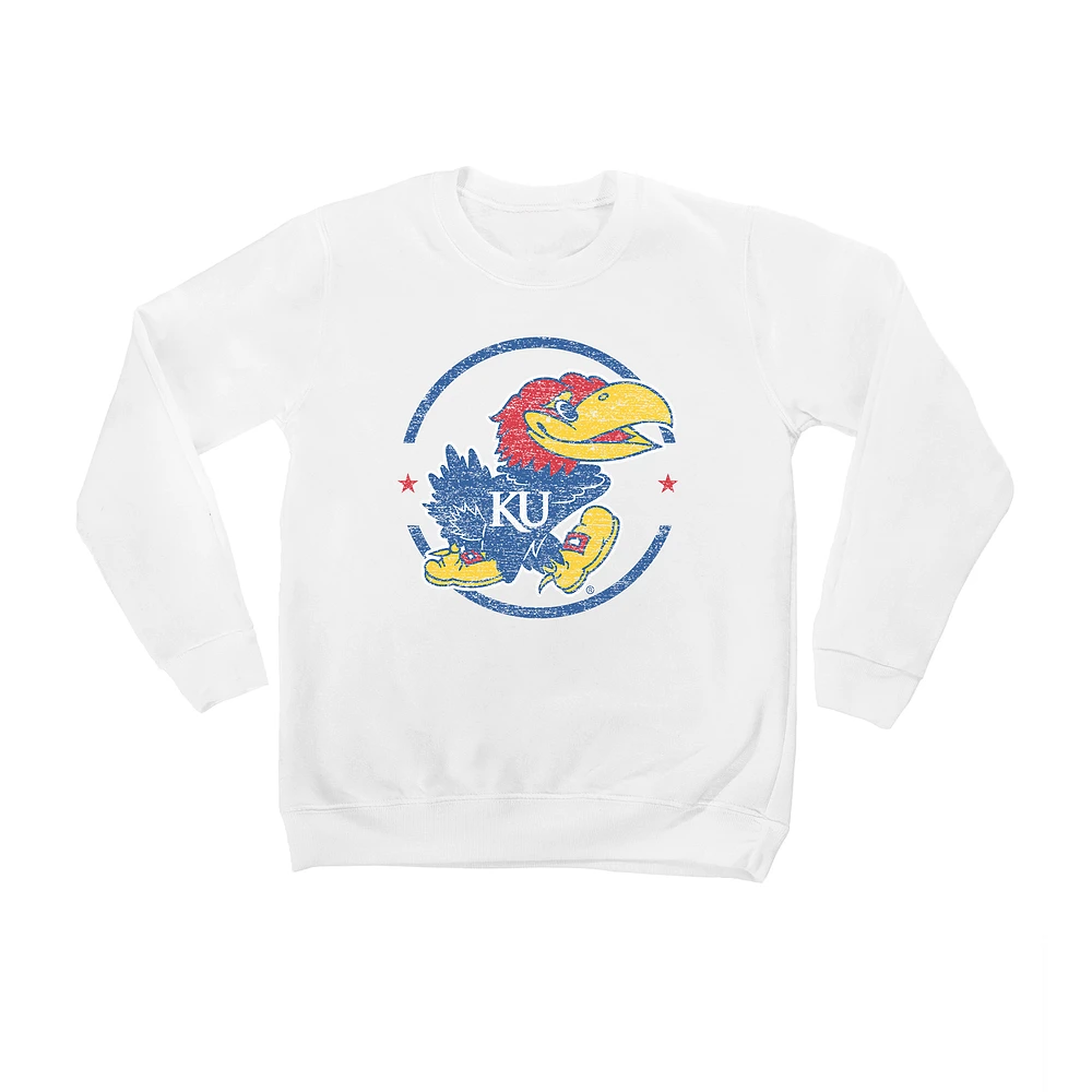 Youth White Kansas Jayhawks End Zone Pullover Sweatshirt