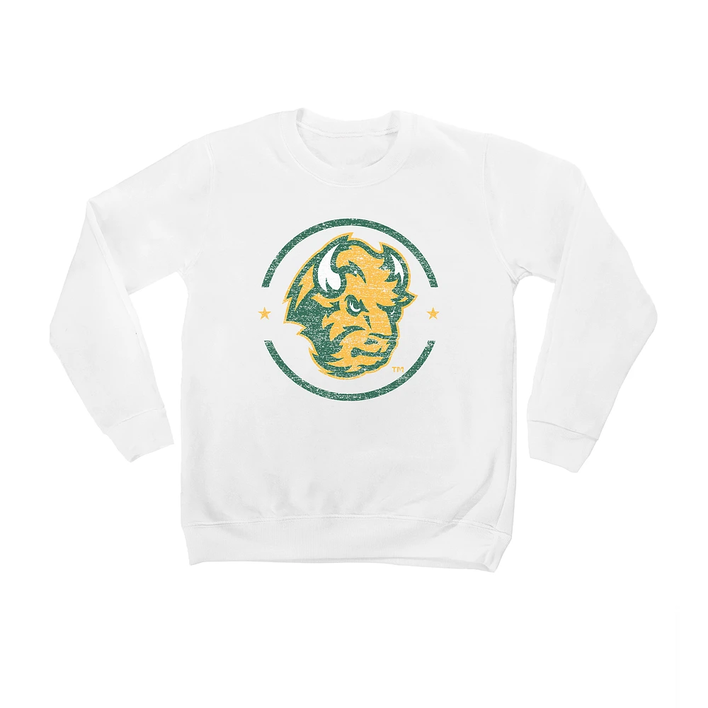 Youth White NDSU Bison End Zone Pullover Sweatshirt