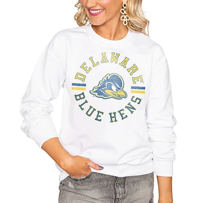 Women's Gameday Couture White Delaware Fightin' Blue Hens Oversized Vintage Days Perfect Crew Sweatshirt