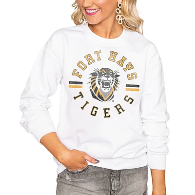 Women's Gameday Couture White Fort Hays State Tigers Oversized Vintage Days Perfect Crew Sweatshirt