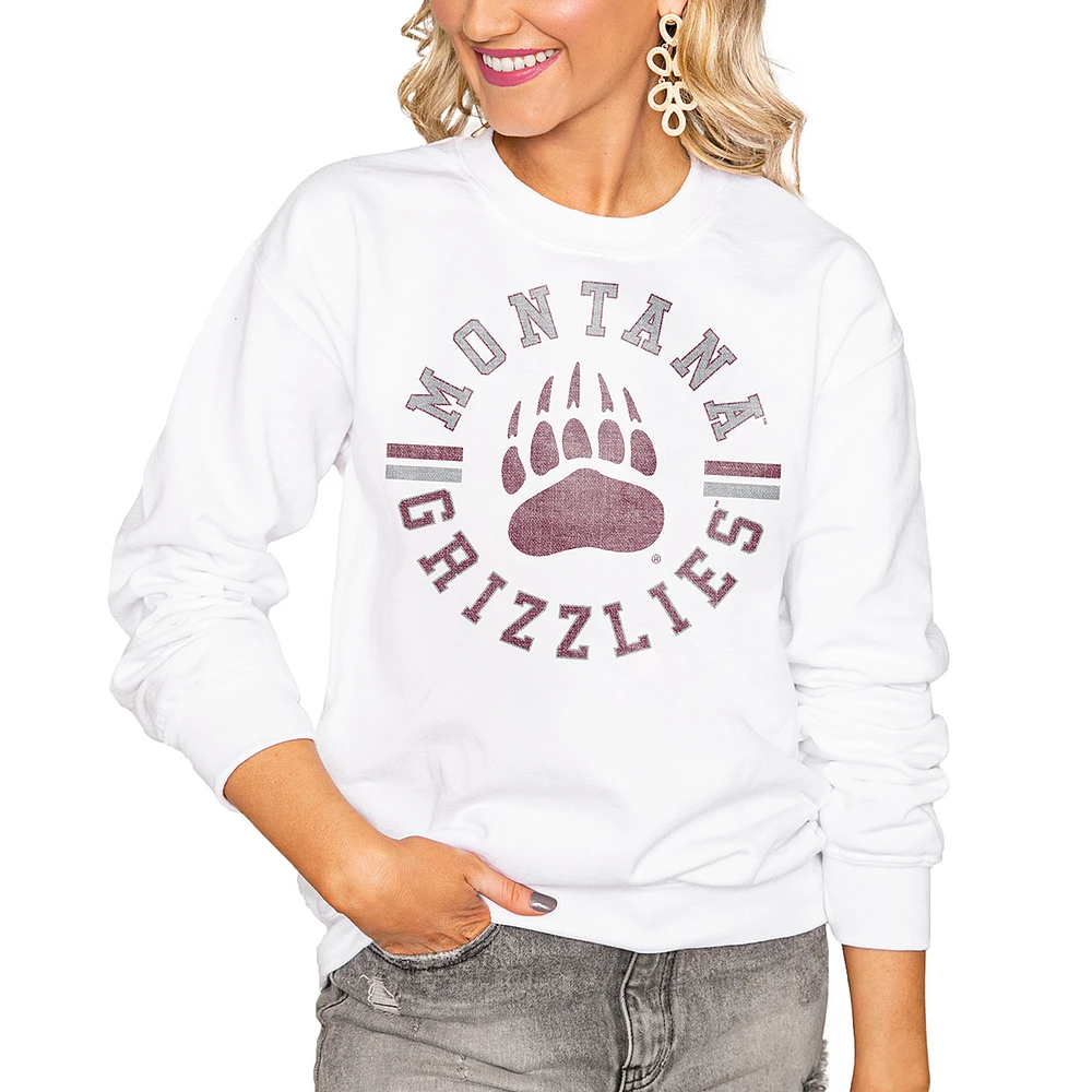 Women's Gameday Couture White Montana Grizzlies Oversized Vintage Days Perfect Crew Sweatshirt