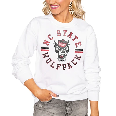 Women's Gameday Couture White NC State Wolfpack Oversized Vintage Days Perfect Crew Sweatshirt