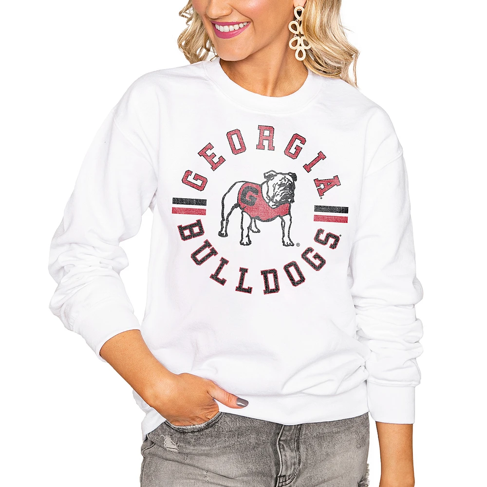Women's Gameday Couture White Georgia Bulldogs Oversized Vintage Days Perfect Crew Sweatshirt