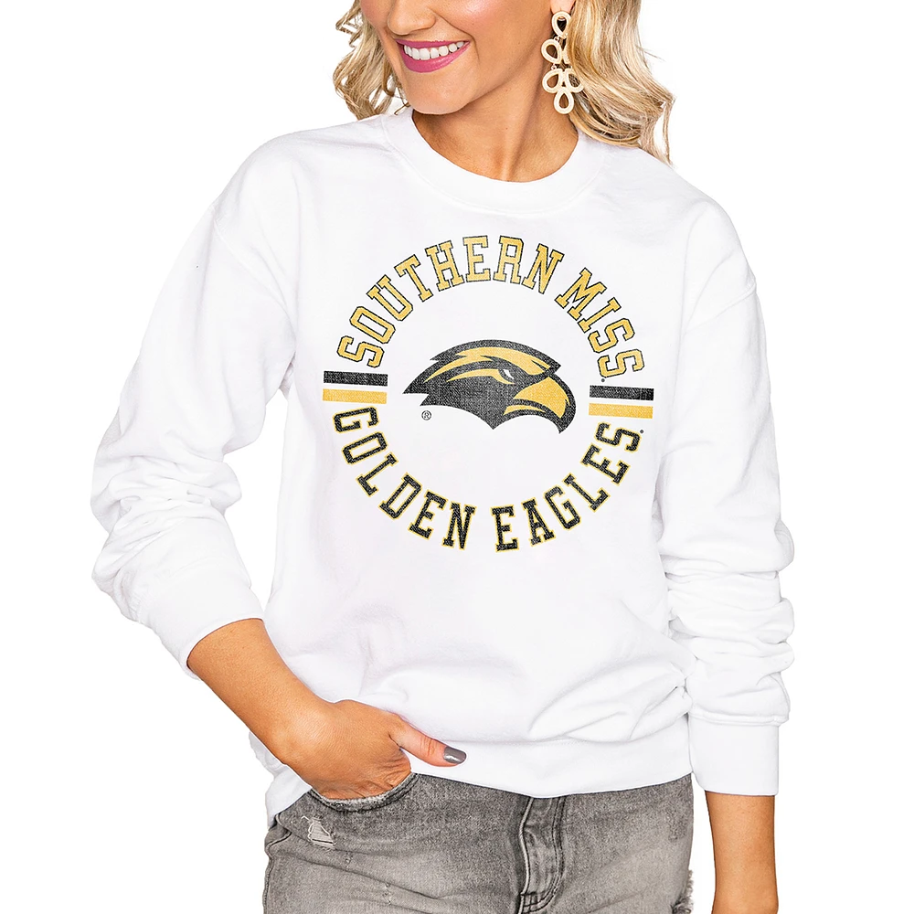 Women's Gameday Couture White Southern Miss Golden Eagles Oversized Vintage Days Perfect Crew Sweatshirt