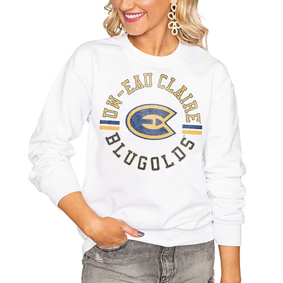 Women's Gameday Couture White Wisconsin Eau Claire Blugolds Oversized Vintage Days Perfect Crew Sweatshirt