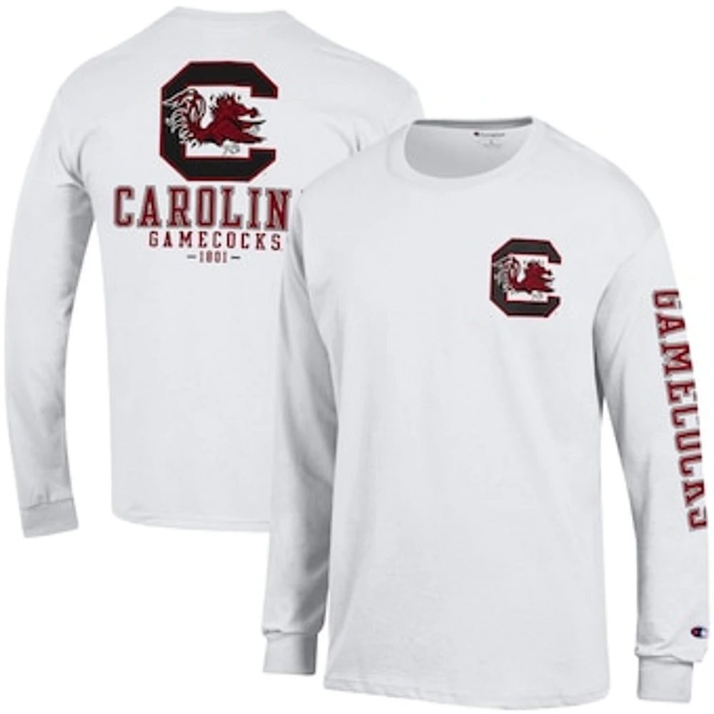 Men's Champion White South Carolina Gamecocks Team Stack 3-Hit Long Sleeve T-Shirt