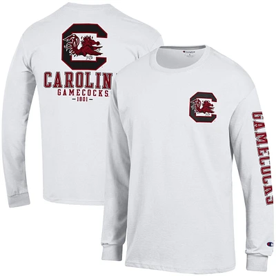 Men's Champion White South Carolina Gamecocks Team Stack 3-Hit Long Sleeve T-Shirt