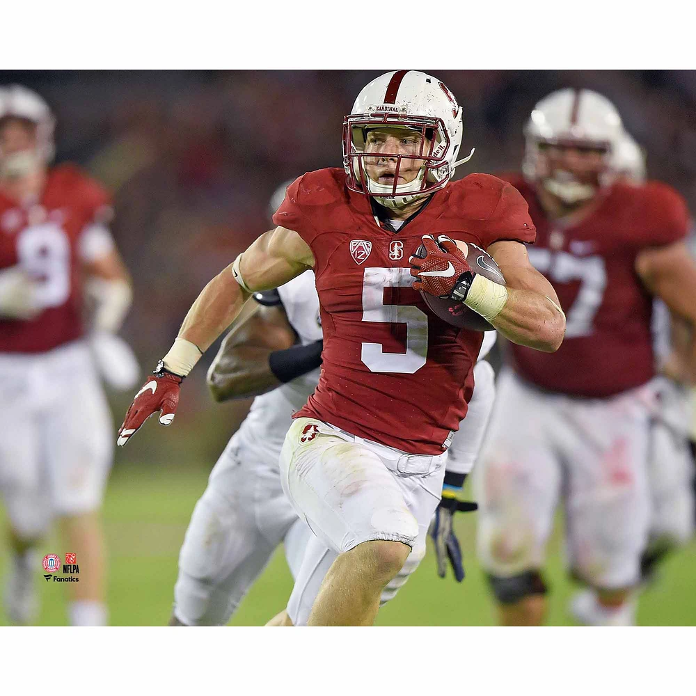 Christian McCaffrey Stanford Cardinal Unsigned Cardinal Jersey Rushing For Touchdown Photograph