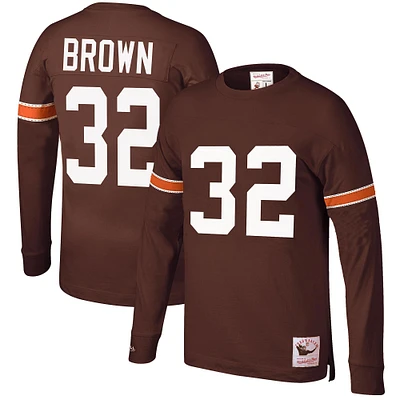 Men's Mitchell & Ness Jim Brown Brown Cleveland Browns Retired Player Name & Number Long Sleeve Top