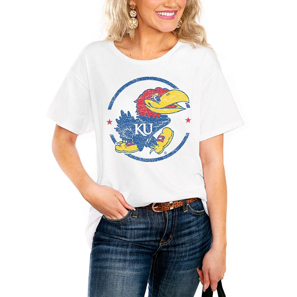Women's White Kansas Jayhawks End Zone Easy T-Shirt