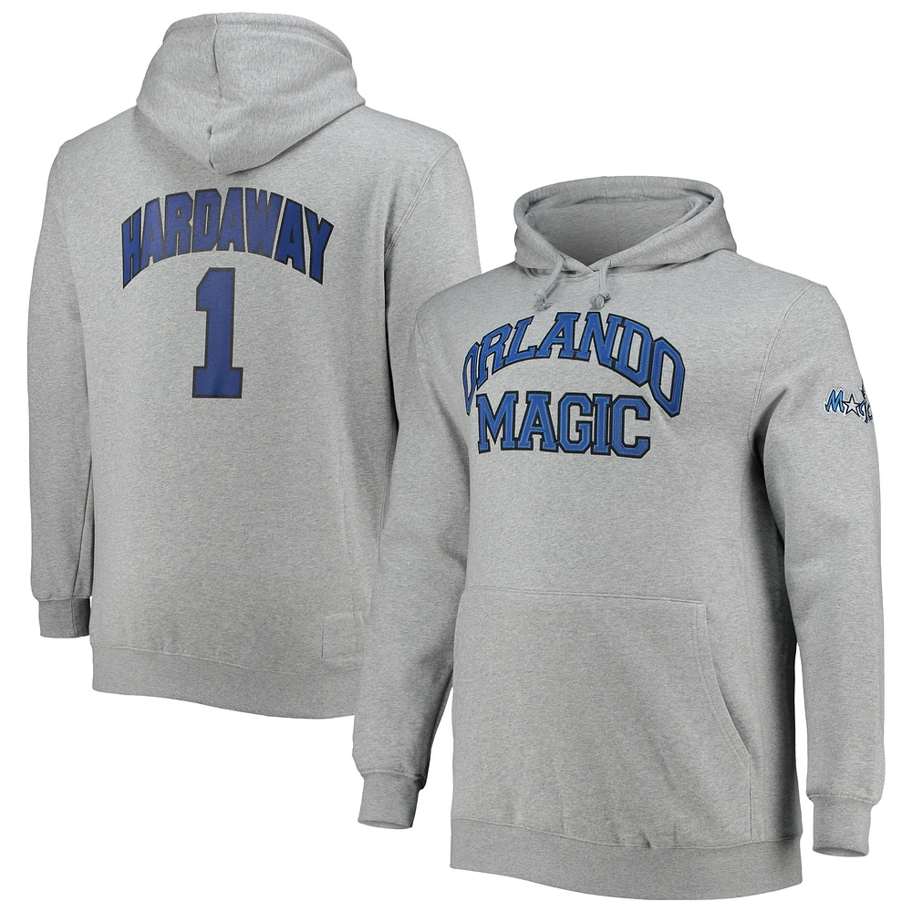 Men's Mitchell & Ness Penny Hardaway Heathered Gray Orlando Magic Big Tall Name Number Pullover Hoodie