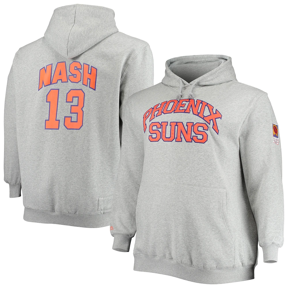 Men's Mitchell & Ness Steve Nash Heathered Gray Phoenix Suns Big Tall Name Number Pullover Hoodie
