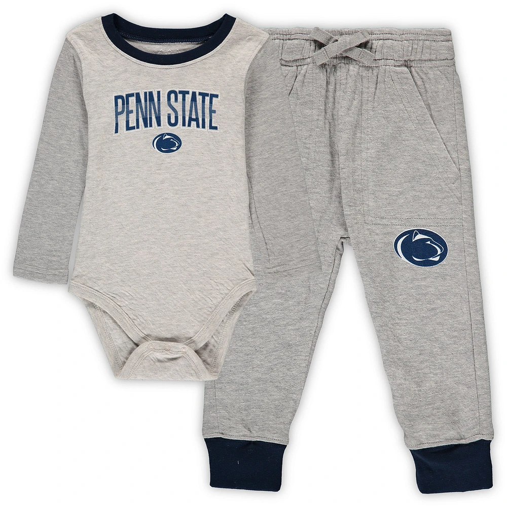 Infant Wes & Willy Heathered Gray/Navy Penn State Nittany Lions Jie Long Sleeve Bodysuit Pants Set