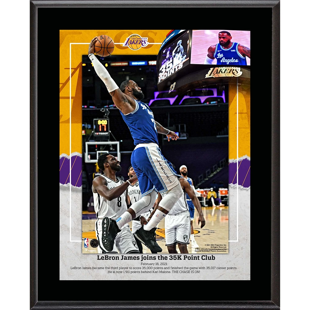 LeBron James Los Angeles Lakers 10.5" x 13" 3rd Player In NBA History to Score 35000 Points Sublimated Plaque