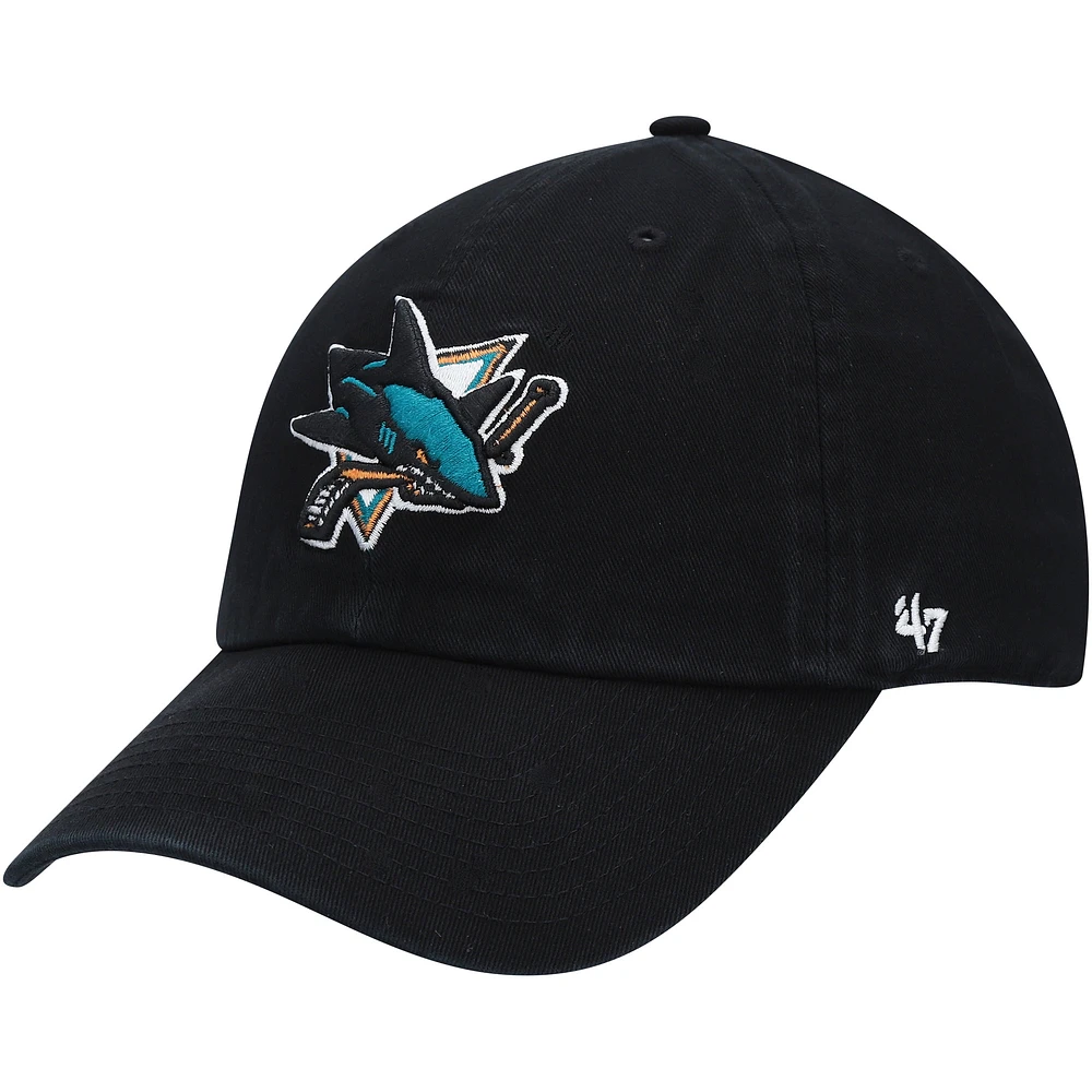 Men's '47 Black San Jose Sharks Team Logo Clean Up Adjustable Hat