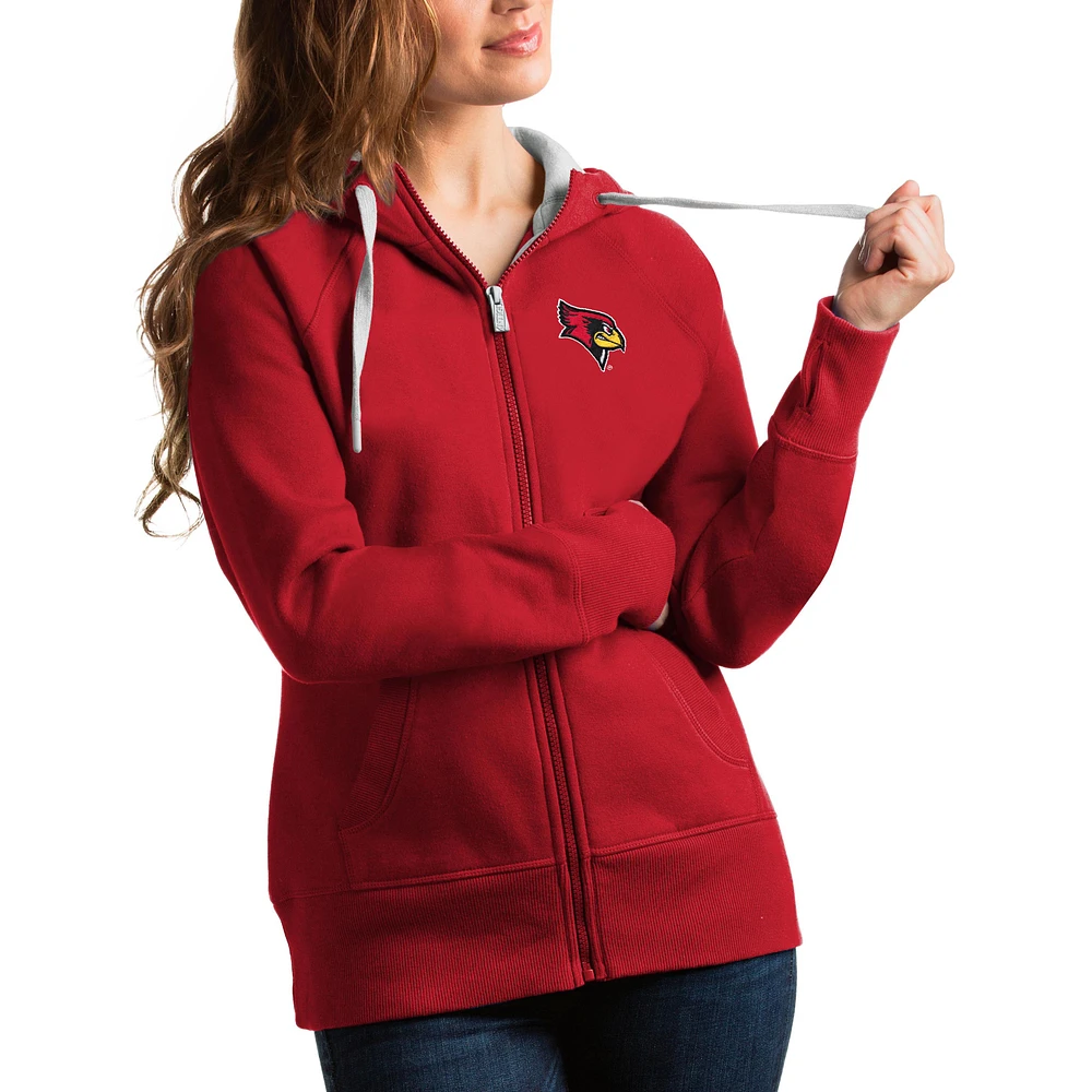 Women's Antigua Red Illinois State Redbirds Victory Full-Zip Hoodie