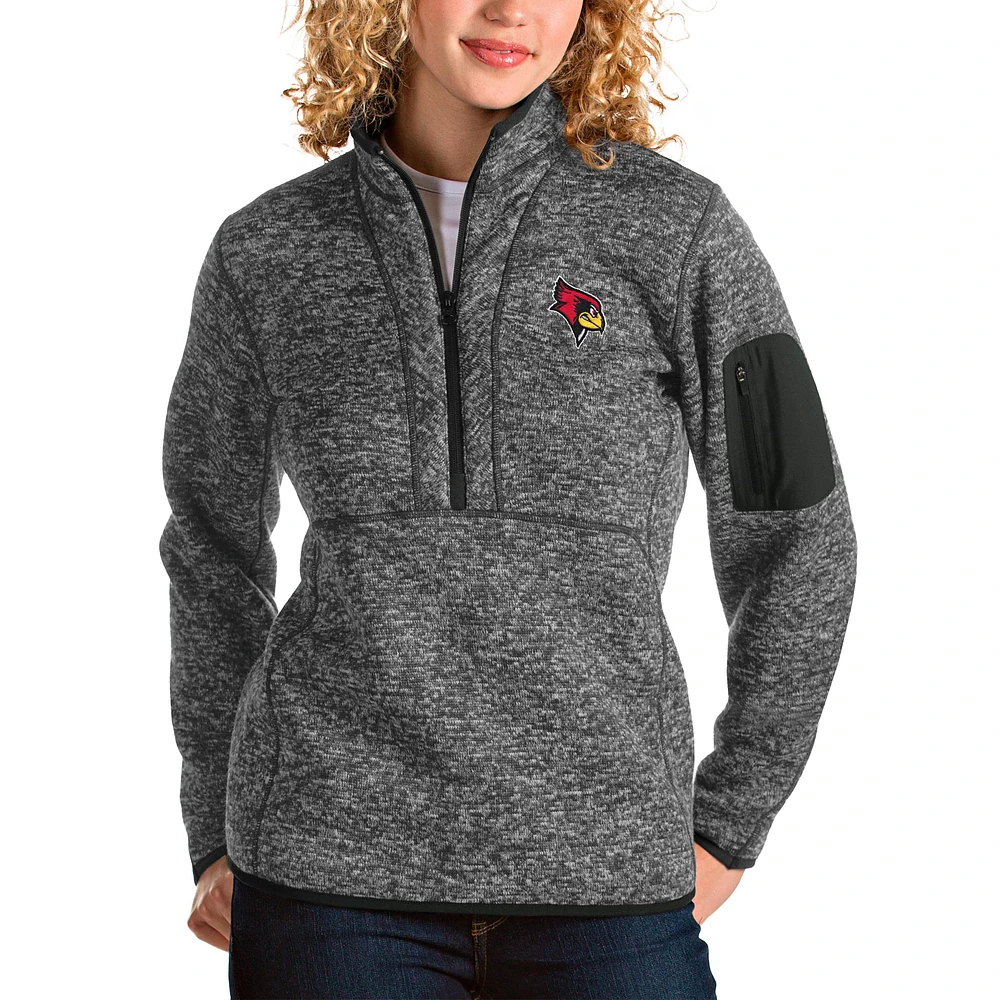 Women's Antigua Heathered Charcoal Illinois State Redbirds Fortune Half-Zip Pullover Jacket