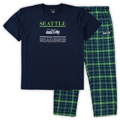 Men's Concepts Sport College Navy Seattle Seahawks Big & Tall Lodge Top and Pants Sleep Set