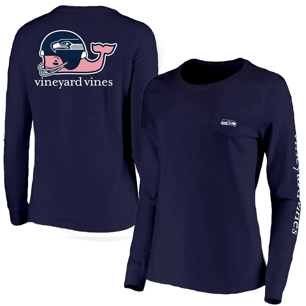 Women's Vineyard Vines College Navy Seattle Seahawks Helmet Long Sleeve T-Shirt