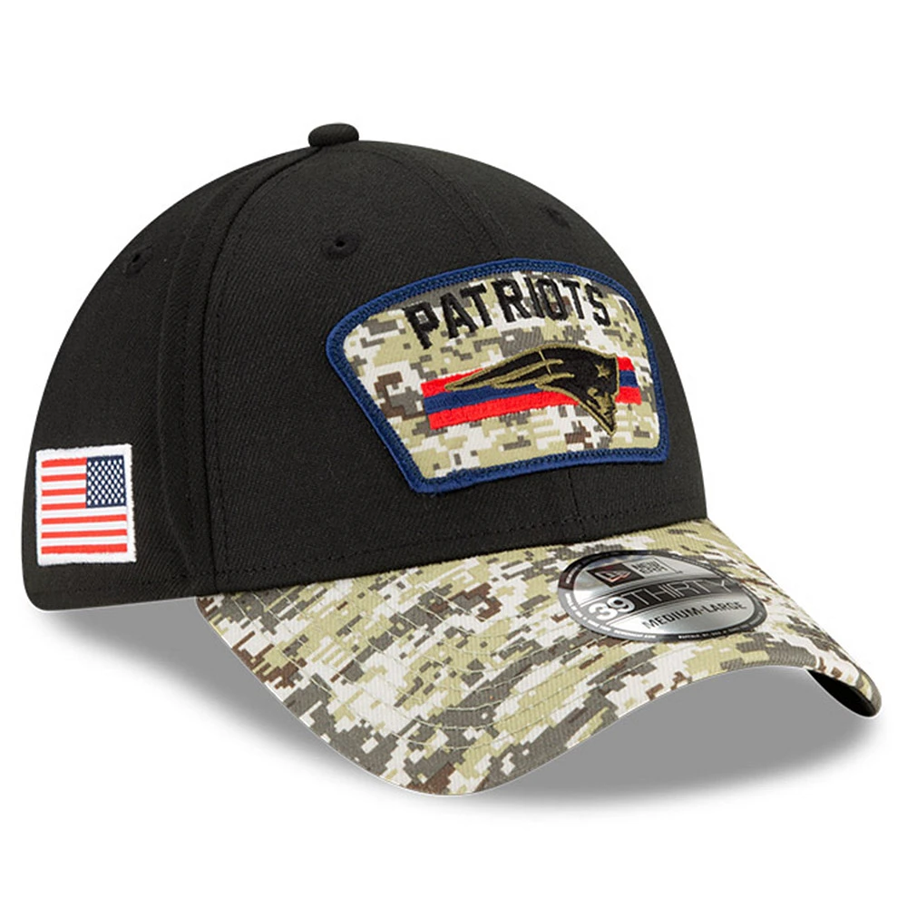 Men's New Era Black/Camo New England Patriots 2021 Salute To Service 39THIRTY Flex Hat