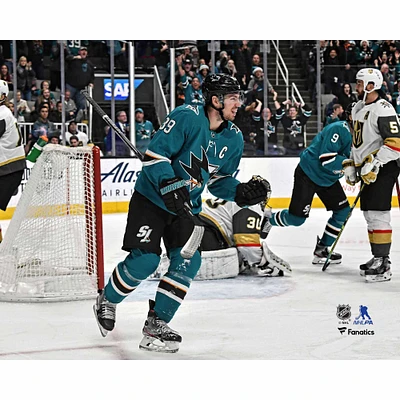 Logan Couture San Jose Sharks Unsigned Teal Jersey Goal Celebration vs. Vegas Golden Knights Photograph