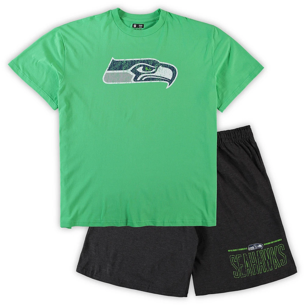 Men's Concepts Sport Neon Green/Heathered Charcoal Seattle Seahawks Big & Tall Top Shorts Set