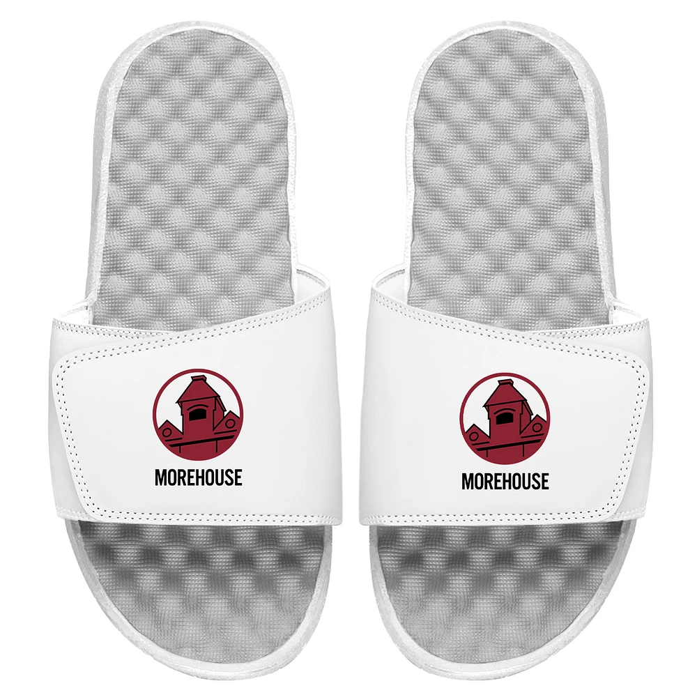 Men's ISlide White Morehouse Maroon Tigers Lighthouse Logo Slide Sandals