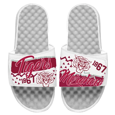 Men's ISlide White Morehouse Maroon Tigers T-Shirt Logo Slide Sandals