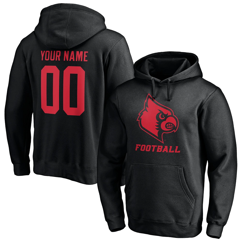Men's Black Louisville Cardinals Personalized Any Name & Number One Color Pullover Hoodie