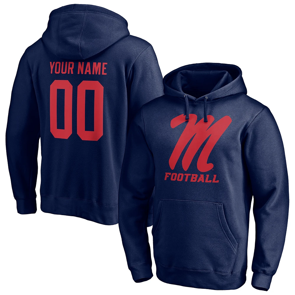 Men's Navy Ole Miss Rebels Personalized Any Name & Number One Color Pullover Hoodie