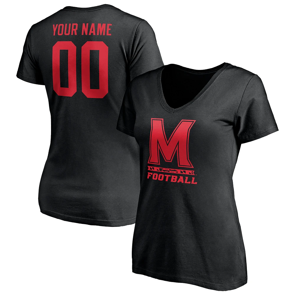 Women's Black Maryland Terrapins Personalized Any Name & Number One Color V-Neck T-Shirt