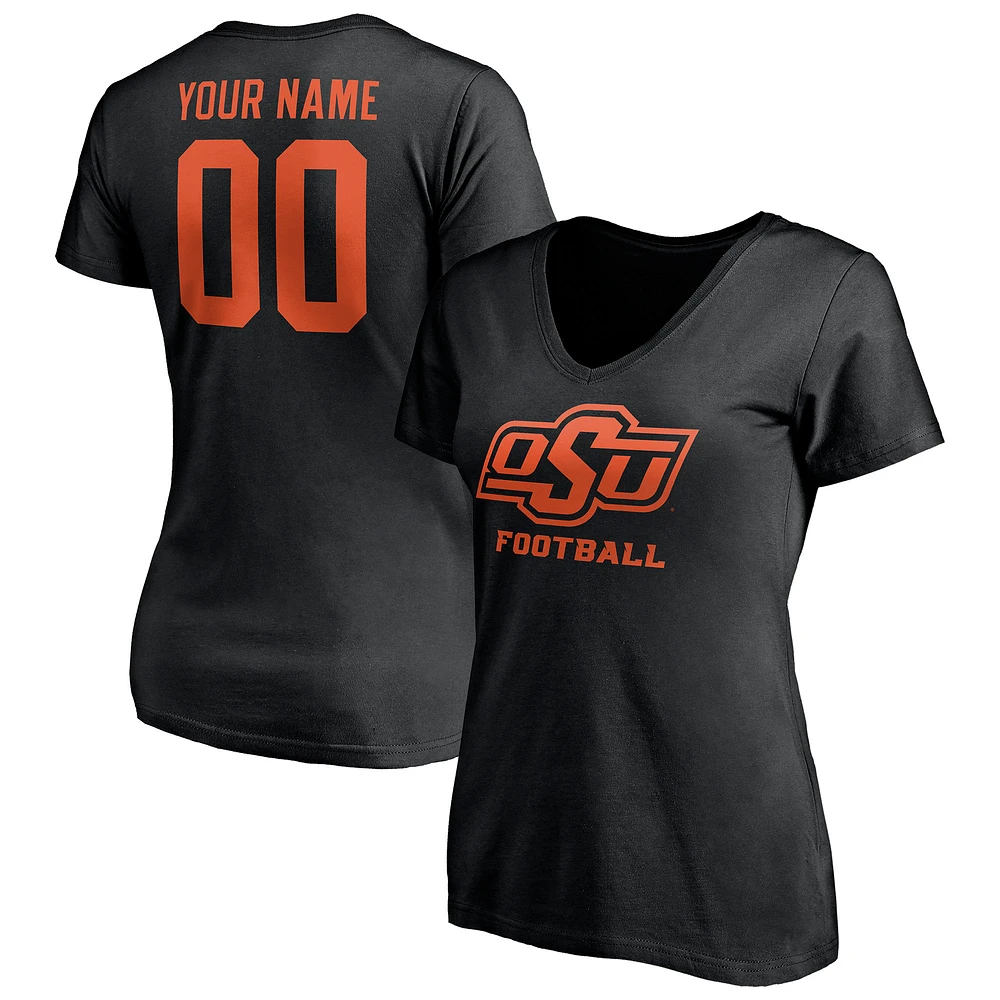 Women's Black Oklahoma State Cowboys Personalized Any Name & Number One Color V-Neck T-Shirt