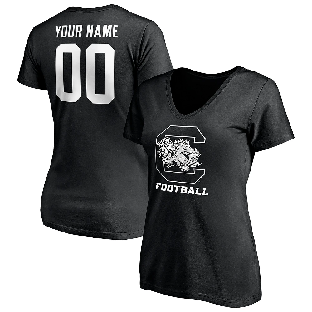Women's Black South Carolina Gamecocks Personalized Any Name & Number One Color V-Neck T-Shirt