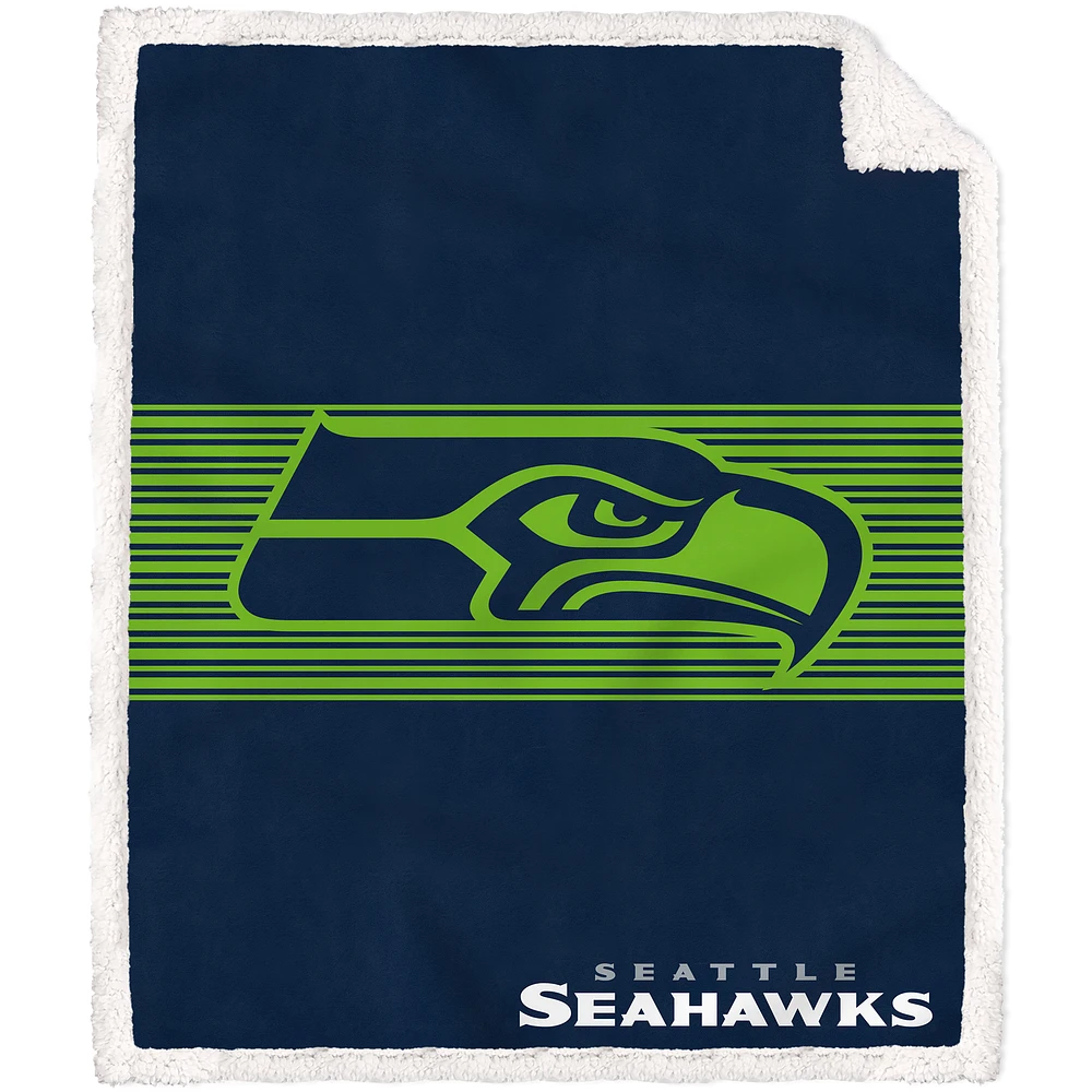 Seattle Seahawks 50'' x 60'' Center Stripe Sherpa Trim Blanket