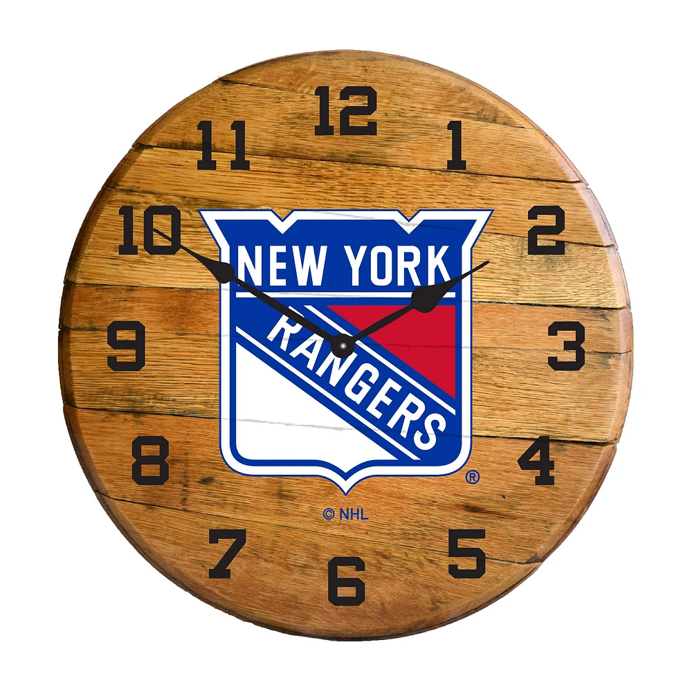 Imperial New York Rangers Oak Barrel Clock