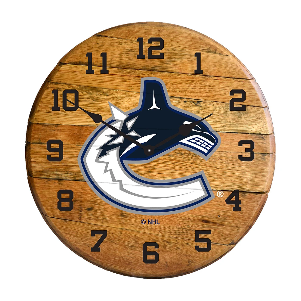 Imperial Vancouver Canucks Oak Barrel Clock