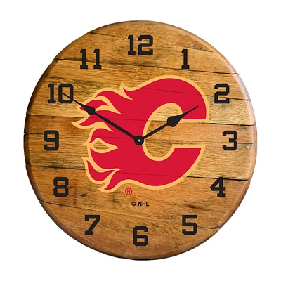 Imperial Calgary Flames Oak Barrel Clock