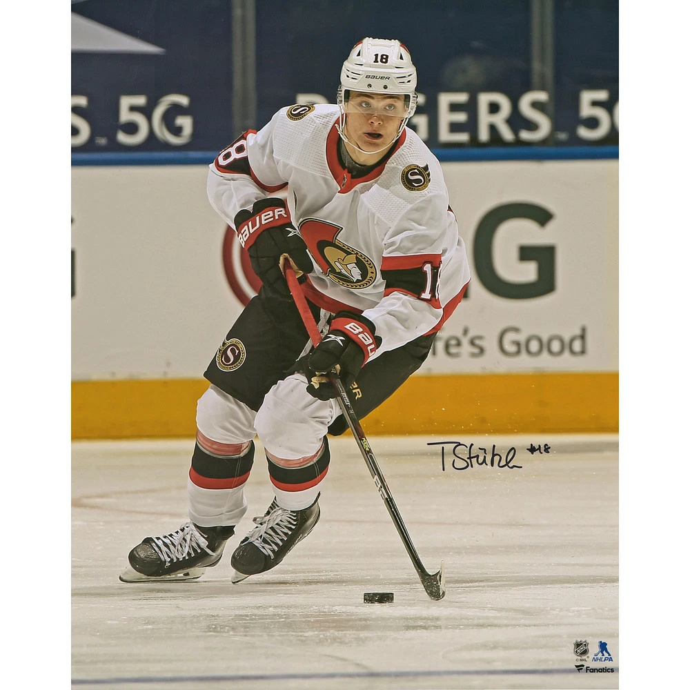 Tim Stutzle Ottawa Senators Autographed 16" x 20" White Jersey Skating Photograph