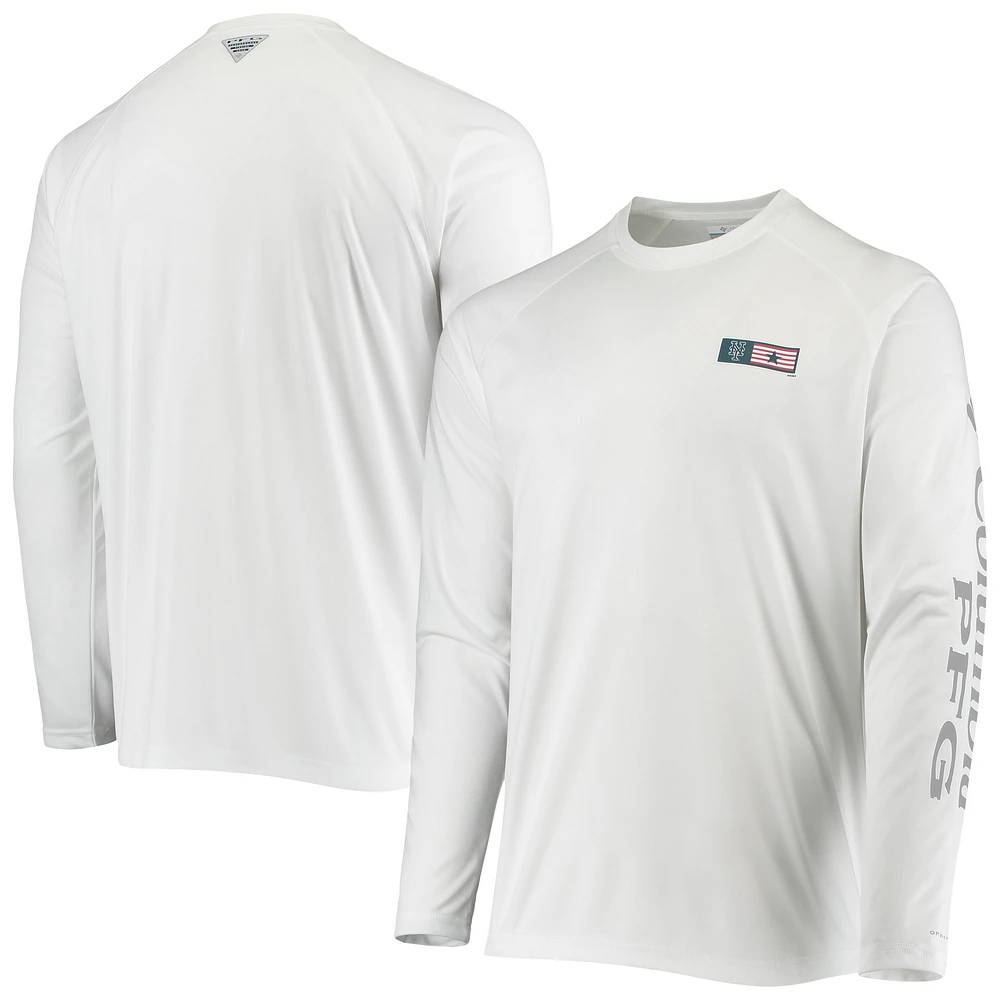 Men's Columbia White New York Mets Americana Terminal Tackle Omni-Shade Raglan Long Sleeve T-Shirt